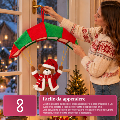 Parachute de Noël à suspendre 80 cm avec personnage de Noël, 4 personnages