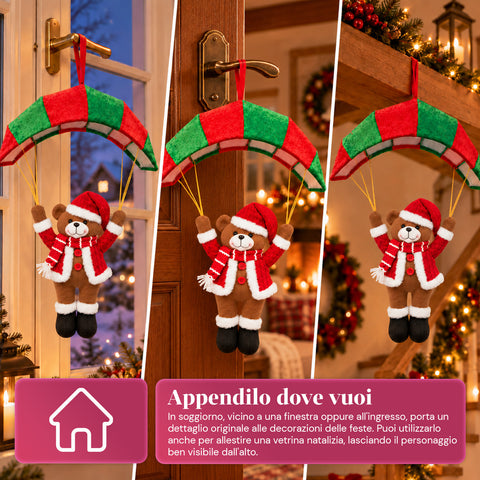 Parachute de Noël à suspendre 80 cm avec personnage de Noël, 4 personnages
