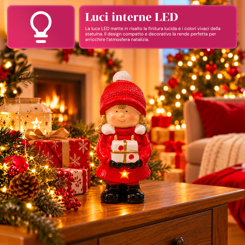 Statuette de Noël lumineuse en céramique de 26 cm avec LED, 10 modèles