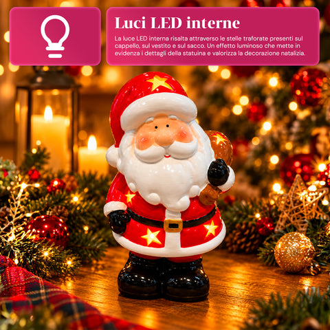 Statuette de Noël lumineuse en céramique de 26 cm avec LED, 10 modèles