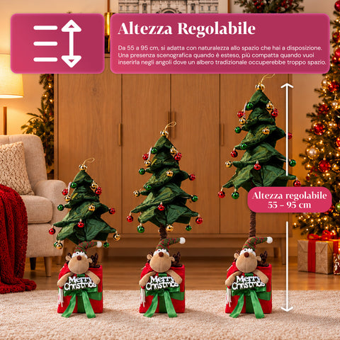 Sapin de Noël extensible de 90 et 95 cm avec paquet cadeau et personnages