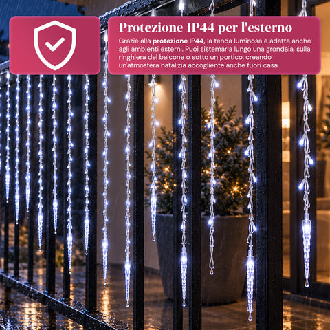 Rideau lumineux de Noël en glaçons, 176 LED blanc froid, 225x140 cm