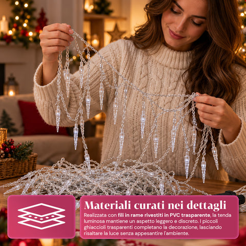 Rideau lumineux de Noël en glaçons, 176 LED blanc froid, 225x140 cm