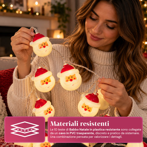 Guirlande lumineuse du père Noël à piles, 10 LED blanc chaud