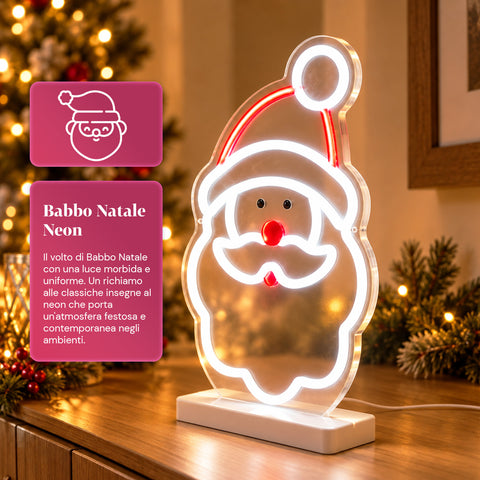 Père Noël lumineux en néon LED 25x40 cm, lumière rouge et blanche