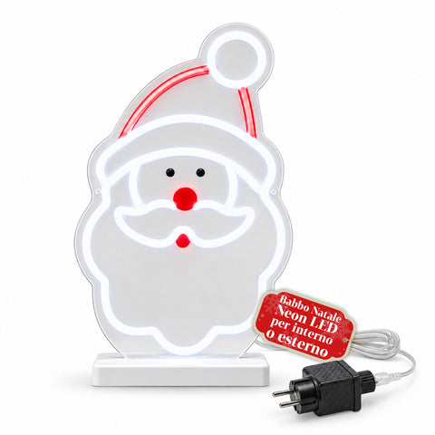 Père Noël lumineux en néon LED 25x40 cm, lumière rouge et blanche