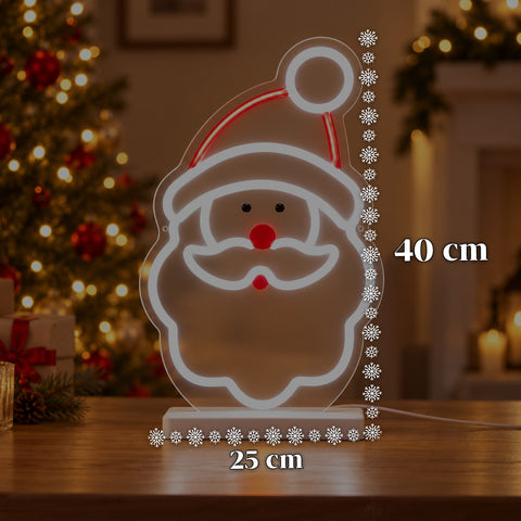 Père Noël lumineux en néon LED 25x40 cm, lumière rouge et blanche