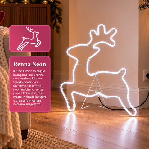 Renne lumineuse en néon LED 65x58 cm blanc froid, intérieur et extérieur
