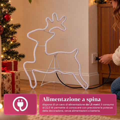 Renne lumineuse en néon LED 65x58 cm blanc froid, intérieur et extérieur