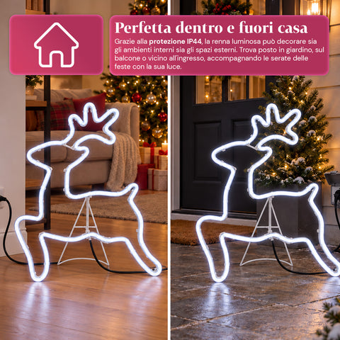 Renne lumineuse en néon LED 65x58 cm blanc froid, intérieur et extérieur