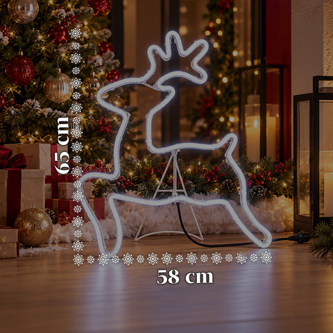 Renne lumineuse en néon LED 65x58 cm blanc froid, intérieur et extérieur