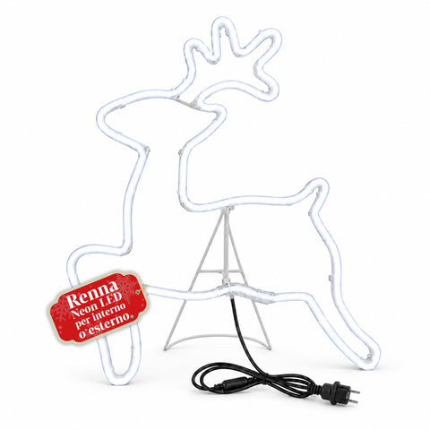 Renne lumineuse en néon LED 65x58 cm blanc froid, intérieur et extérieur