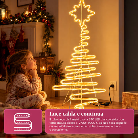 Sapin de Noël lumineux en néon LED 108 cm avec étoile, blanc chaud