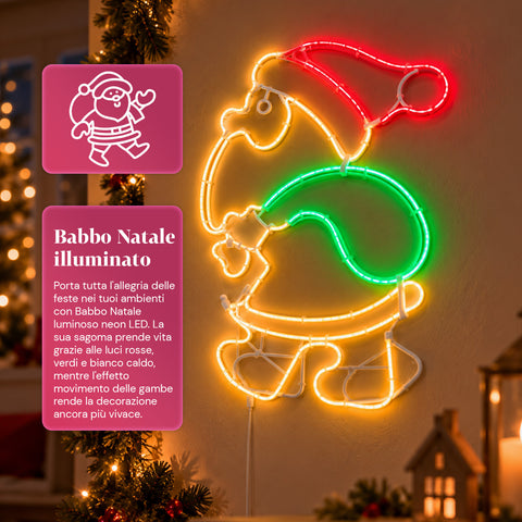 Père Noël lumineux en néon LED avec effet de mouvement, 45x67,5 cm