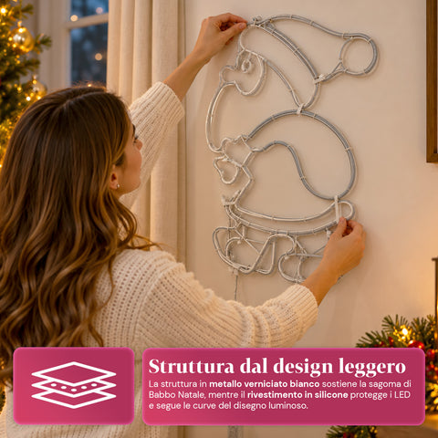 Père Noël lumineux en néon LED avec effet de mouvement, 45x67,5 cm