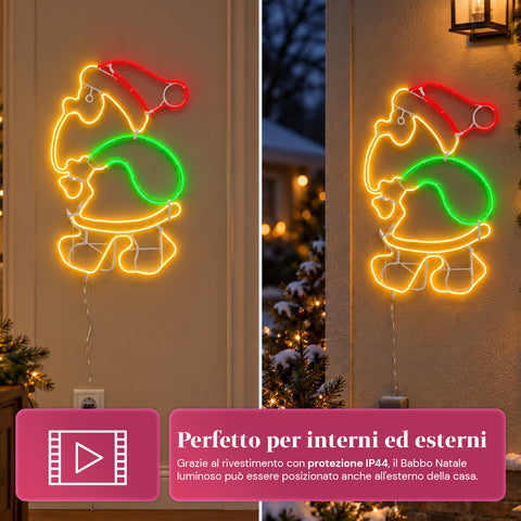 Père Noël lumineux en néon LED avec effet de mouvement, 45x67,5 cm