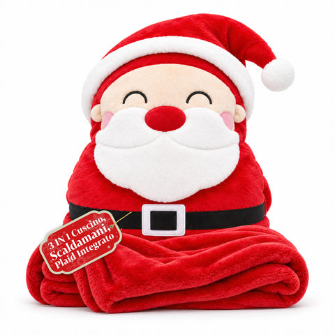 Coussin de Noël avec plaid 60x90 cm et chauffe-mains 3 en 1, 3 personnages disponibles