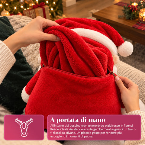 Coussin de Noël avec plaid 60x90 cm et chauffe-mains 3 en 1, 3 personnages disponibles