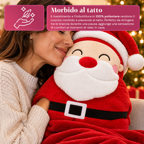 Coussin de Noël avec plaid 60x90 cm et chauffe-mains 3 en 1, 3 personnages disponibles