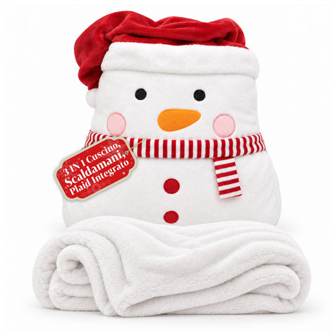 Coussin de Noël avec plaid 60x90 cm et chauffe-mains 3 en 1, 3 personnages disponibles