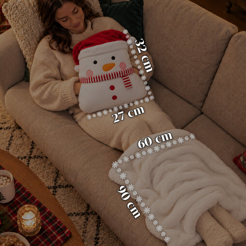 Coussin de Noël avec plaid 60x90 cm et chauffe-mains 3 en 1, 3 personnages disponibles