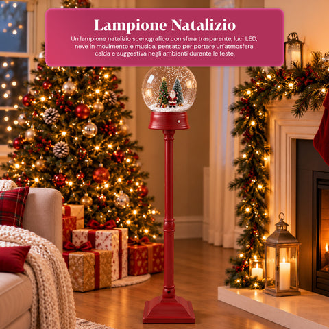 Lampadaire de Noël avec neige soufflée, musique et lumières LED – 4 variantes