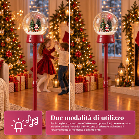 Lampadaire de Noël avec neige soufflée, musique et lumières LED – 4 variantes