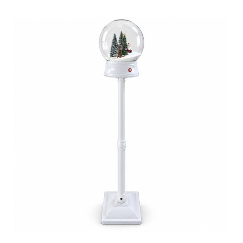 Lampadaire de Noël avec neige soufflée, musique et lumières LED – 3 variantes : boule blanche ou rouge de 150 cm et boîte aux lettres de 160 cm