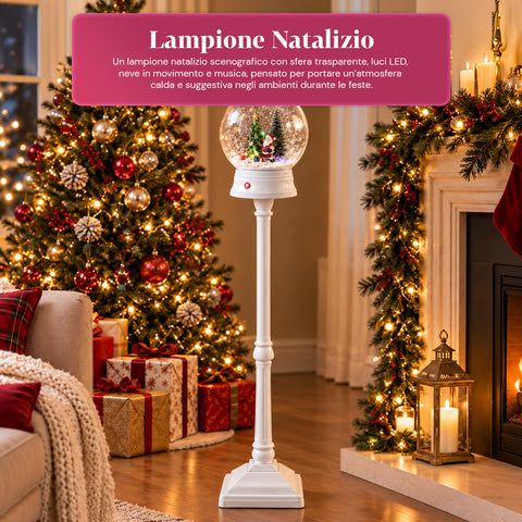 Lampadaire de Noël avec neige soufflée, musique et lumières LED – 4 variantes