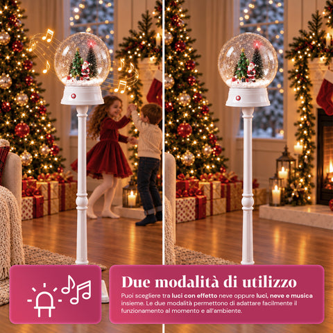 Lampadaire de Noël avec neige soufflée, musique et lumières LED – 4 variantes