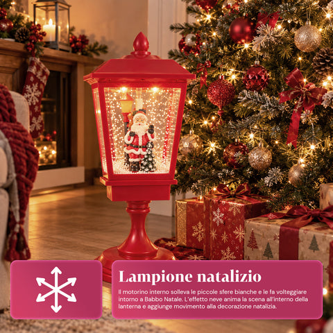 Lampadaire de Noël lumineux de 60 cm avec le père Noël, effet de neige soufflée et musique, LED, lanterne décorative de Noël rouge