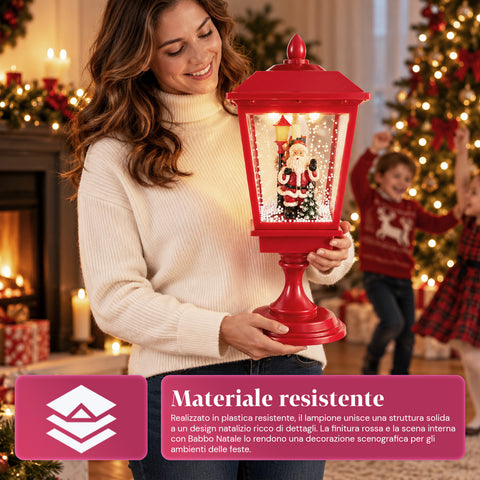 Lampadaire de Noël lumineux de 60 cm avec le père Noël, effet de neige soufflée et musique, LED, lanterne décorative de Noël rouge