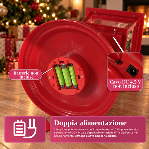 Lampadaire de Noël lumineux de 60 cm avec le père Noël, effet de neige soufflée et musique, LED, lanterne décorative de Noël rouge