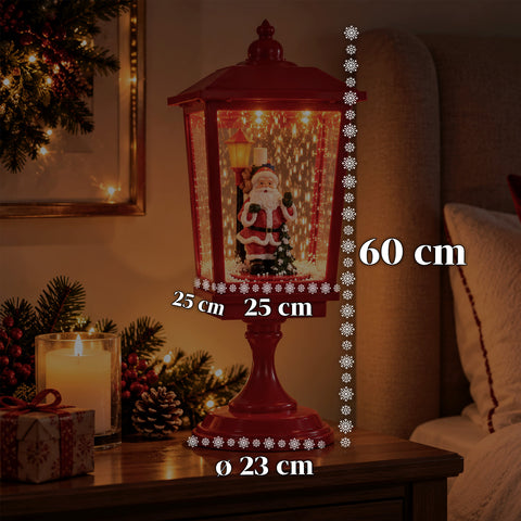 Lampadaire de Noël lumineux de 60 cm avec le père Noël, effet de neige soufflée et musique, LED, lanterne décorative de Noël rouge