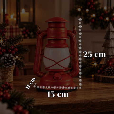 Lanterne de Noël rouge à LED à effet flamme avec musique de Noël, crochet de suspension et finitions dorées, décoration 15x11x25 cm