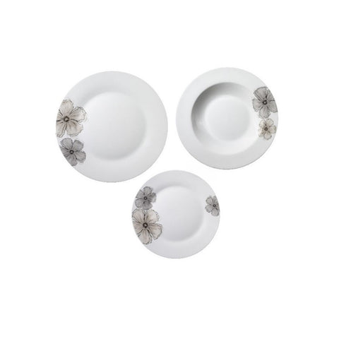 Service 18 Pièces Assiettes Rondes Décor Gris En Porcelaine
