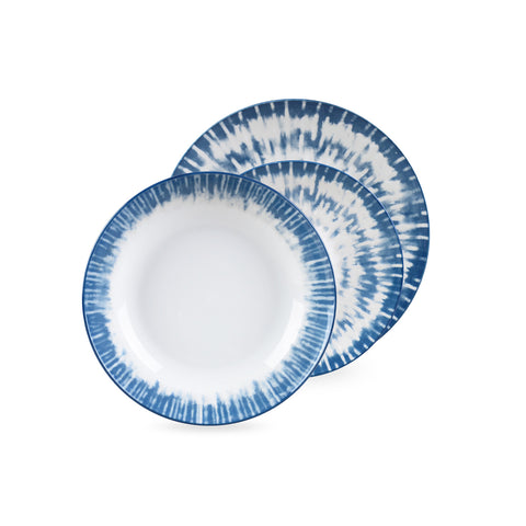 Service de table 18 pièces en porcelaine Iris Bleu et Blanc au design élégant