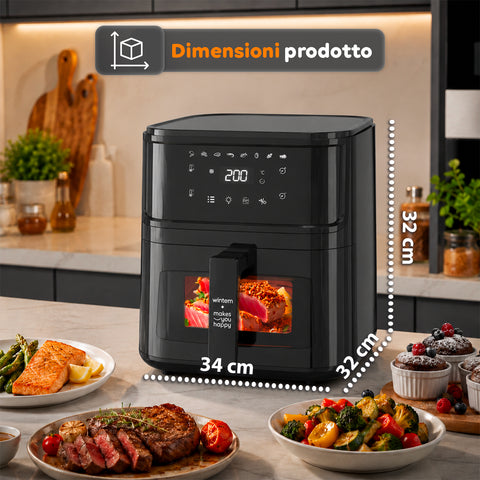 Friggitrice ad Aria 8l con Touch Led, 8 Programmi e Ricettario Incluso
