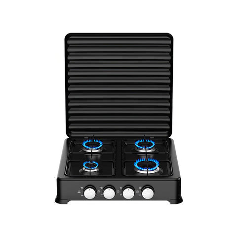 Cuisinière à gaz 4 feux avec couvercle noir