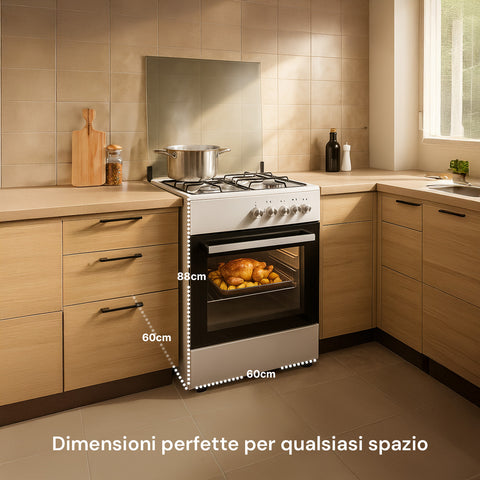 Cucina 60cm con 4 Fuochi e Forno Elettrico 1900W – Classica e Potente