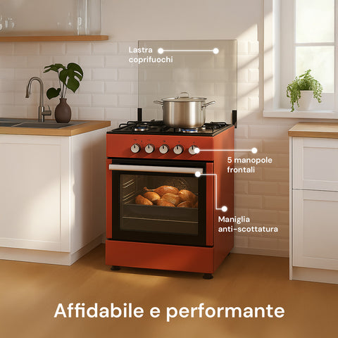 Cucina 60cm con 4 Fuochi e Forno Elettrico 1900W – Classica e Potente