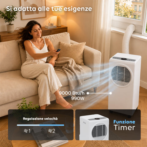 Condizionatore portatile 9000 BTU con ruote pivotanti