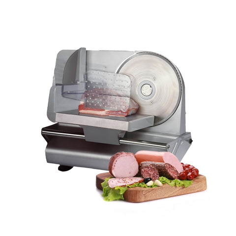 Affettatrice elettrica 150W con lama inox da 19cm per salumi e formaggi, design compatto con base stabile antiscivolo