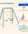 Altalena Bimbo 3 In Acciaio Verniciato Blu Con Seggiolino E Cavalluccio