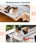 Letto pensile per gatti Puppy Lovers multiposizione e versatile: ai lati del letto o vicino la finestra, gatto tricolore che si rilassa comodamente