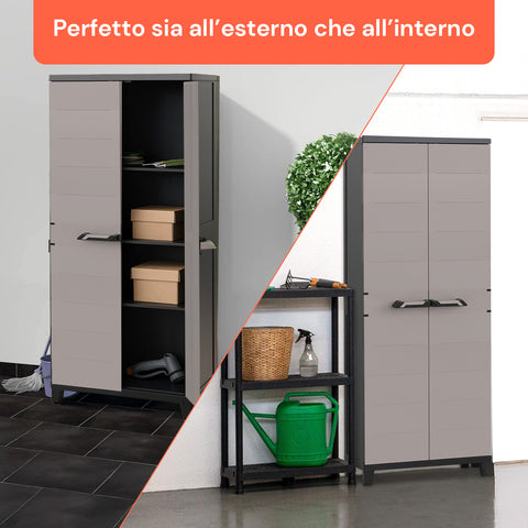 Mobile Tuttopiani Toomax perfetto sia all'esterno che all'interno, versatile per garage e cantina con prodotti pulizia e accessori vari