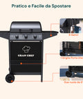 Barbecue A Gas A 3 Fuochi Thomas In Acciaio Nero Con Ruote