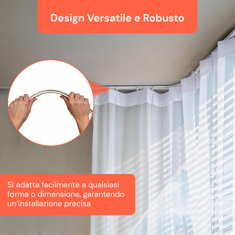 Binario Tenda Soffitto Flessibile 5m con Supporti, Ganci e Rulli