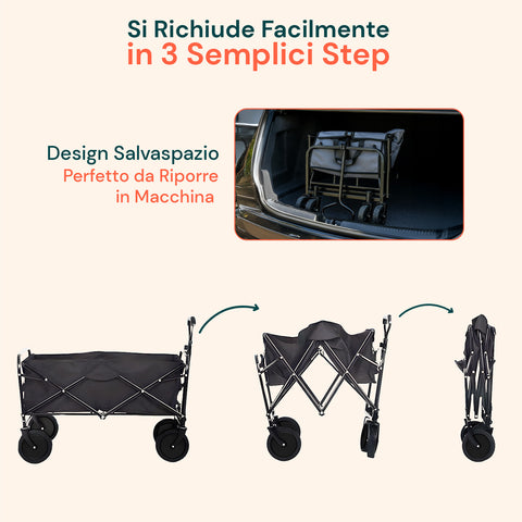 Carrello da Giardino Pieghevole in Acciaio con Freno e Manico Portata 80 kg