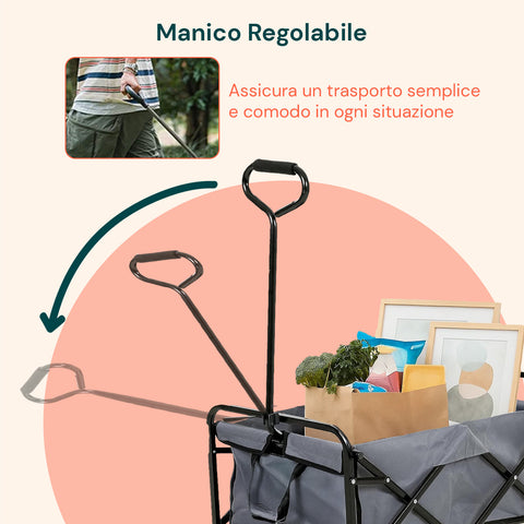 Carrello da Giardino Pieghevole in Acciaio con Freno e Manico Portata 80 kg